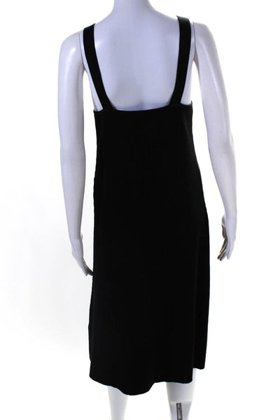 Vince Womens Sleeveless V Neck Ribbed Knit Knee Length Dress Black Size Large