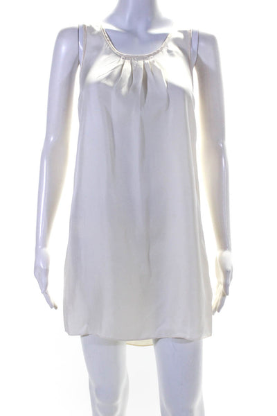 Wayf Womens Back Zip Sleeveless Scoop Neck Silk Mini Dress White Size 2