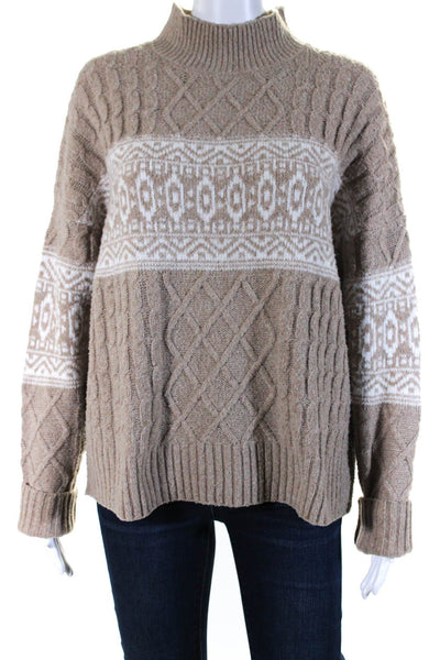 Rachel Zoe Women's Mock Neck Long Sleeves Pullover Sweater Beige Size L