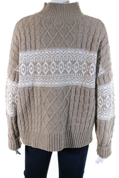 Rachel Zoe Women's Mock Neck Long Sleeves Pullover Sweater Beige Size L