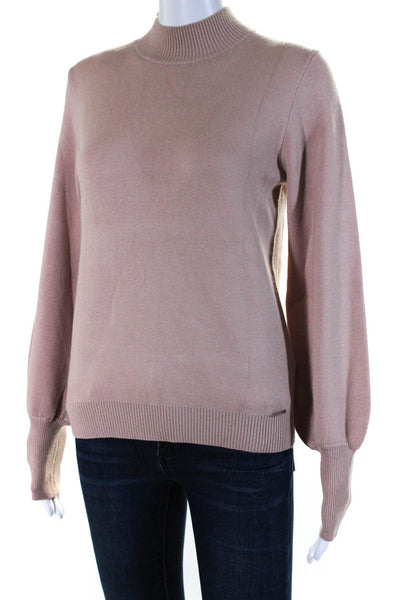 Elie Tahari Women's Mock Neck Long Sleeves Pullover Sweater Beige Size S