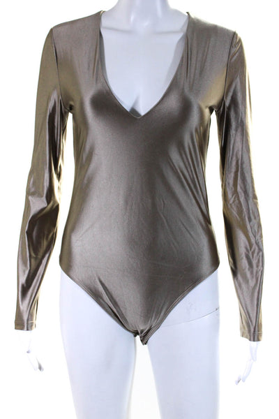 House of Harlow 1960 Women's V-Neck Long Sleeves Bodysuit Brown Size M