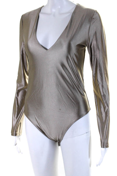 House of Harlow 1960 Women's V-Neck Long Sleeves Bodysuit Brown Size M