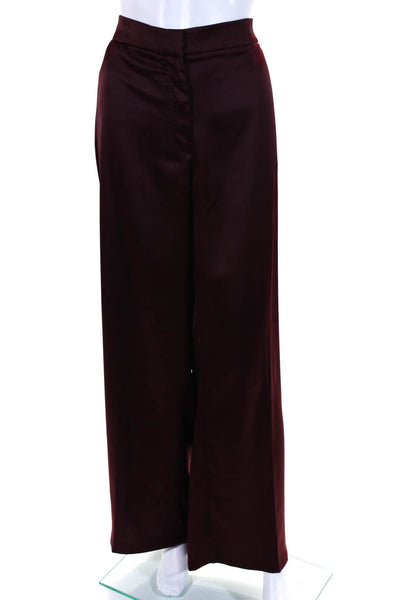 Rachel Zoe Women's Elastic Waist Flat Front Straight Leg Pant Burgundy Size 14