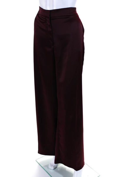 Rachel Zoe Women's Elastic Waist Flat Front Straight Leg Pant Burgundy Size 14