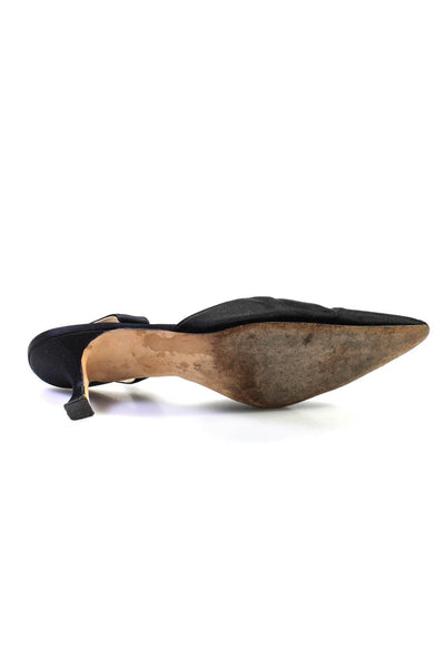 Manolo Blahnik Womens Satin Pointed Toe Slingbacks Pumps Black Size 39 9