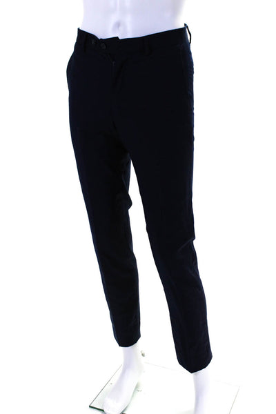 Trend Maxman Mens Wool Buttoned Flat Front Tapered Dress Pants Navy Size EUR30