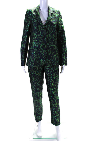 Reiko Womens Floral Spotted Print Long Sleeve Blazer Pants Set Green Size 27 S