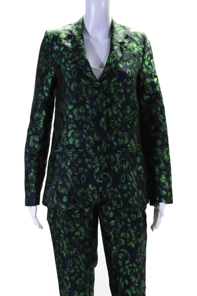 Reiko Womens Floral Spotted Print Long Sleeve Blazer Pants Set Green Size 27 S