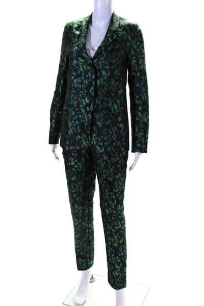 Reiko Womens Floral Spotted Print Long Sleeve Blazer Pants Set Green Size 27 S