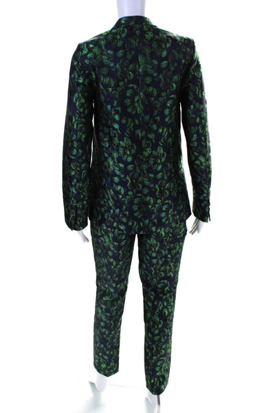 Reiko Womens Floral Spotted Print Long Sleeve Blazer Pants Set Green Size 27 S