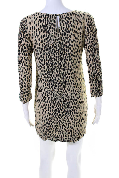 J Crew Womens 3/4 Sleeve Scoop Neck Leopard Spotted Dress Brown Black Size 0