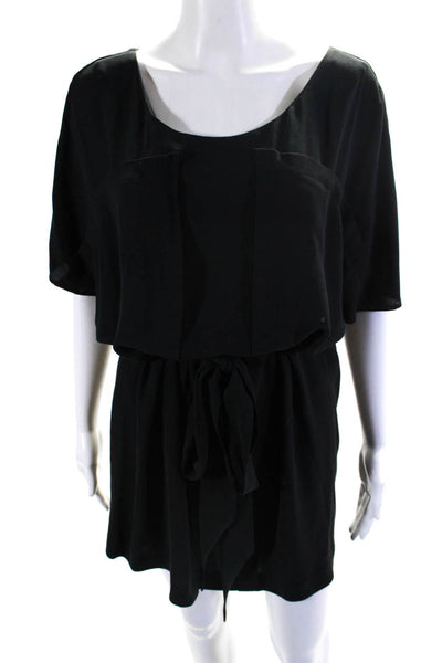 Shipley & Halmos Womens Silk Scoop Neck Belted Shift Dress Black Size 10