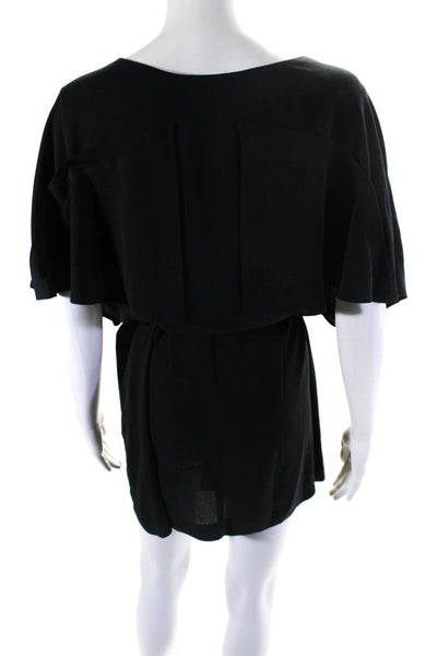Shipley & Halmos Womens Silk Scoop Neck Belted Shift Dress Black Size 10