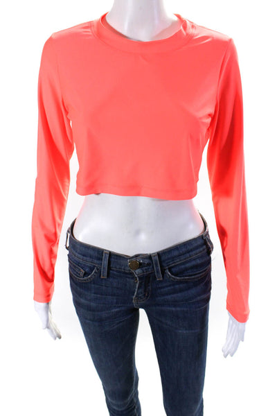 Milly Cabana Womens Long Sleeve Cropped Top Florescent Coral Size M