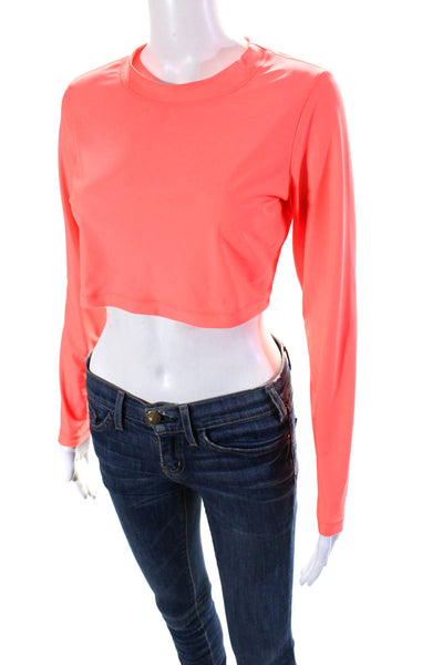 Milly Cabana Womens Long Sleeve Cropped Top Florescent Coral Size M