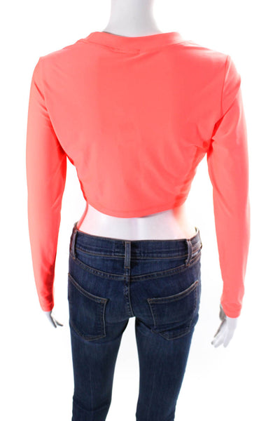 Milly Cabana Womens Long Sleeve Cropped Top Florescent Coral Size M