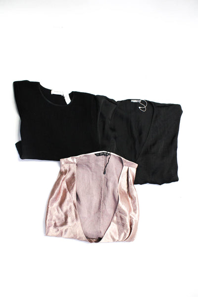Zara Women's V-Neck Sleeveless Wrap Blouse Pink Black Size M Lot 3