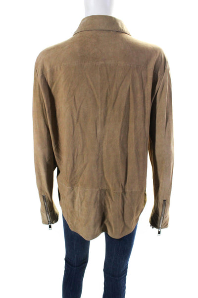 Zara Women's Collared Long Sleeves Full Zip Suede Jacket Camel Size L