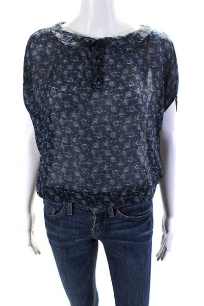 Suno Womens Wool Silk Chiffon V-Neck Sleeveless Blouse Top Navy Size XS