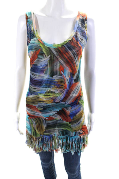 Shan Womens Mesh Abstract Printed Scoop Neck Tank Top Blue Size 6