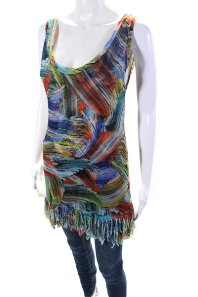 Shan Womens Mesh Abstract Printed Scoop Neck Tank Top Blue Size 6