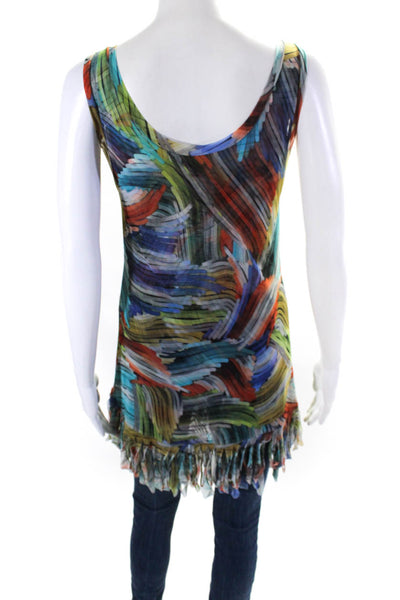 Shan Womens Mesh Abstract Printed Scoop Neck Tank Top Blue Size 6