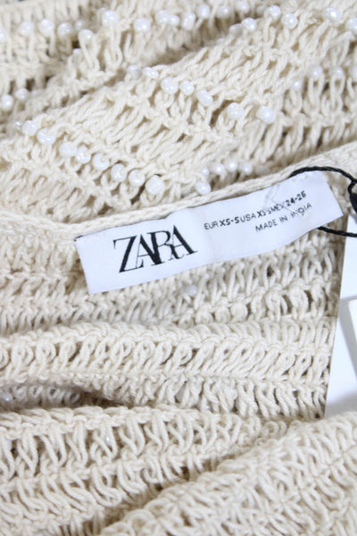 Zara Women's Square Neck Spaghetti Straps Beaded Mini Dress Cream Size XS/S