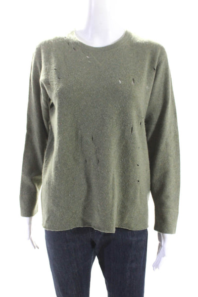 Reformation Women's Crewneck Long Sleeves Distress Pullover Sweater Green Size S