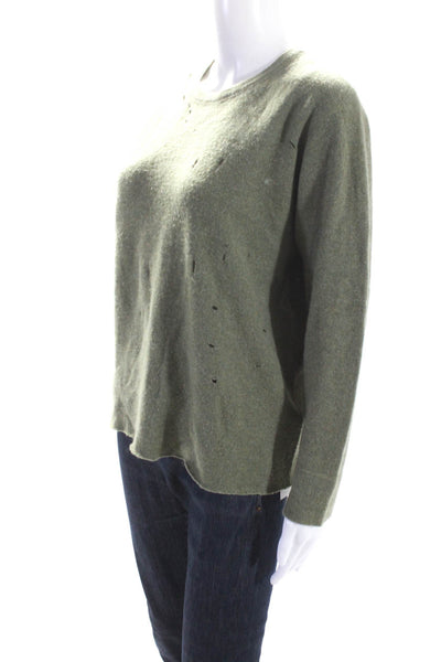 Reformation Women's Crewneck Long Sleeves Distress Pullover Sweater Green Size S