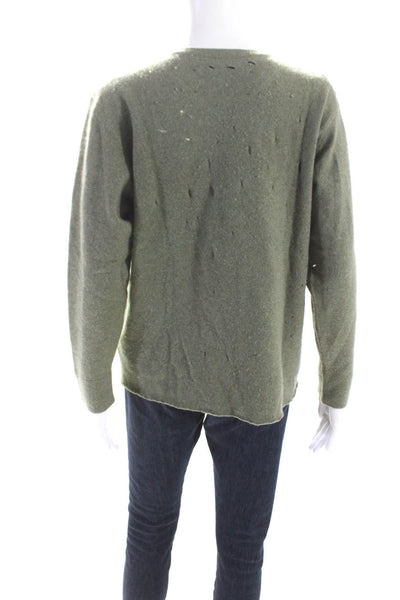 Reformation Women's Crewneck Long Sleeves Distress Pullover Sweater Green Size S