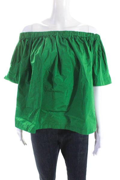 Saint Art Women's Off The Shoulder Short Sleeves Flowy Blouse Green Size XS