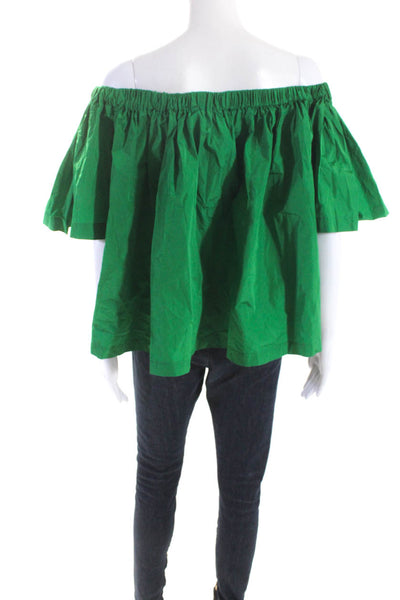 Saint Art Women's Off The Shoulder Short Sleeves Flowy Blouse Green Size XS