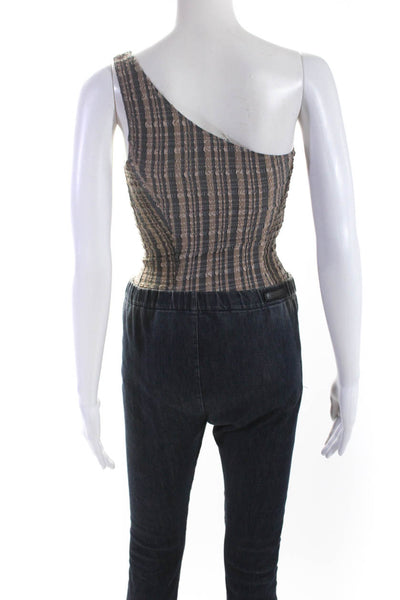 The Westside Women's Asymmetrical One Shoulder Bodysuit Brown Stripe Size 1