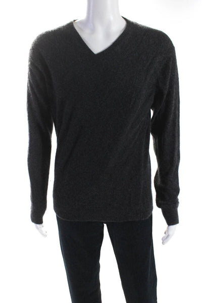 Alashan Mens Long Sleeve V Neck Pullover Sweater Gray Cashmere Size Extra Large