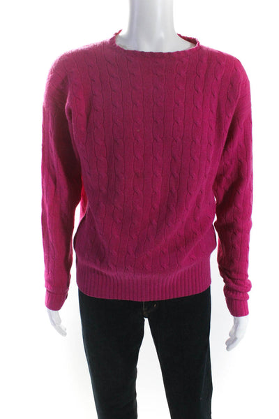 Polo Ralph Lauren Mens Crew Neck Cable Knit Sweater Pink Cashmere Size 42