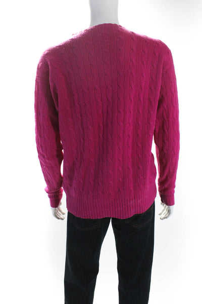 Polo Ralph Lauren Mens Crew Neck Cable Knit Sweater Pink Cashmere Size 42