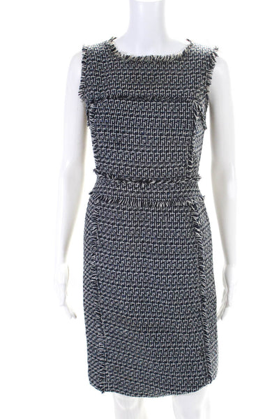 Tory Burch Womens Cotton Tweed Sleeveless Crew Neck Sheath Dress Navy Size 0