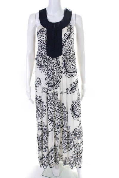 Calypso Saint Barth Womens Silk Abstract Print V-Neck A-Line Dress White Size XS