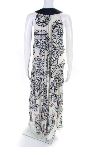 Calypso Saint Barth Womens Silk Abstract Print V-Neck A-Line Dress White Size XS