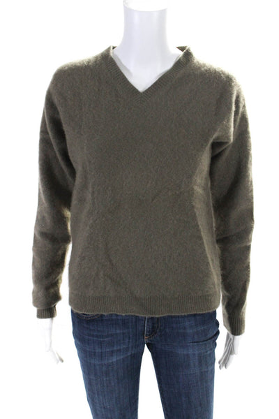 Christopher Fischer Womens V Neck Pullover Sweater Olive Green Cashmere Large