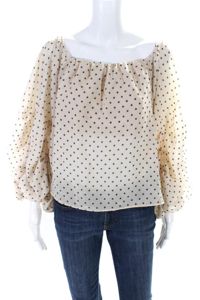 Lovers + Friends Womens Off Shoulder Puff Sleeve Star Top Blouse Beige Medium