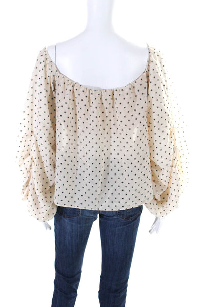 Lovers + Friends Womens Off Shoulder Puff Sleeve Star Top Blouse Beige Medium