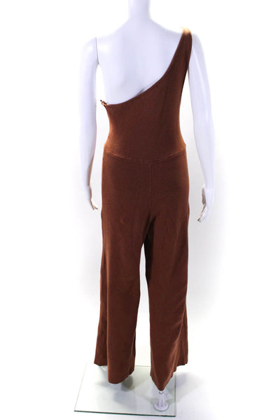 FP Beach Womens Ribbed Knit One Shoulder Wide Leg Jumpsuit Brown Size M