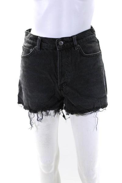 Reformation Womens Cotton Denim Cut Off Hem High Rise Jean Shorts Black Size 25