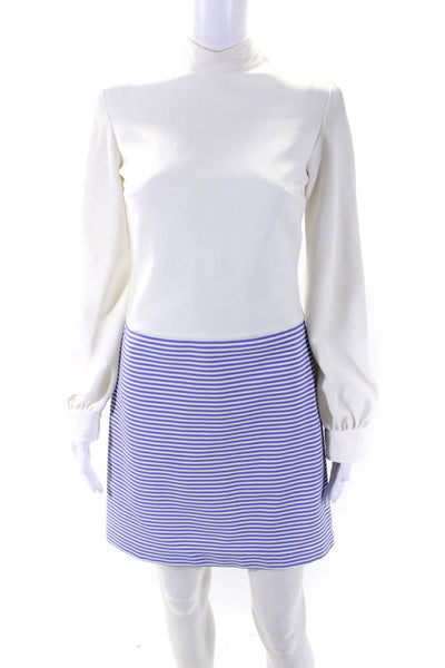 St.Honore Womens Striped Long Sleeves A Line Dress White Blue Size 10