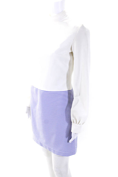 St.Honore Womens Striped Long Sleeves A Line Dress White Blue Size 10