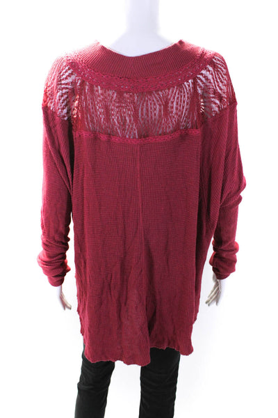 Free People Womens Jersey Knit Lace Long Sleeve Blouse Top Red Size L