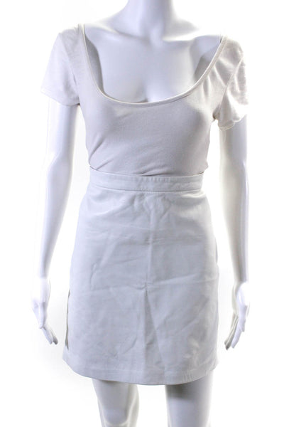 10 Crosby Derek Lam Womens Leather Side Zip Short A-Line Skirt White Size M