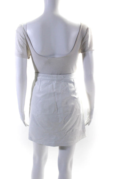 10 Crosby Derek Lam Womens Leather Side Zip Short A-Line Skirt White Size M